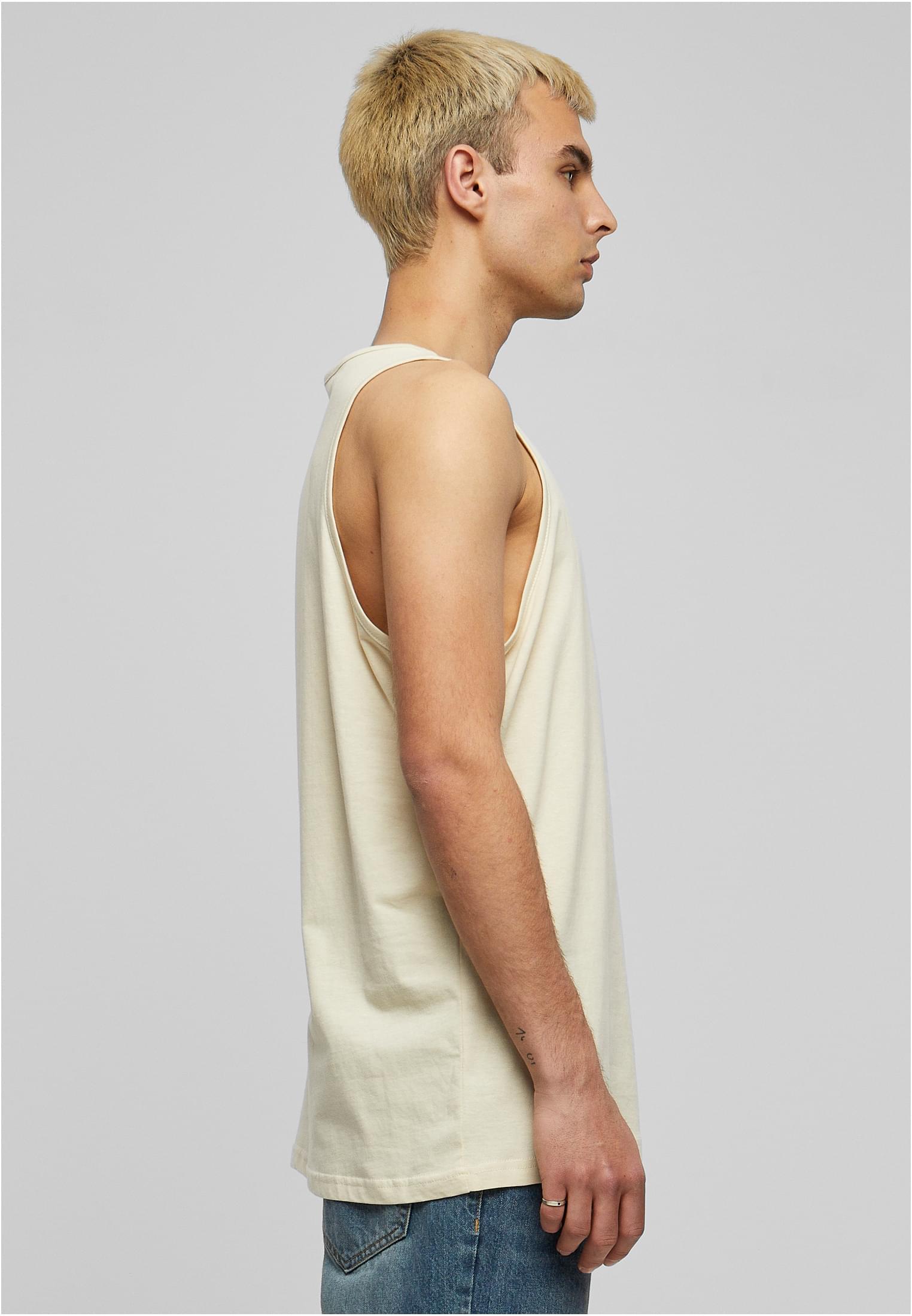 Build Your Brand Basic Vest – Sand – on model 4
