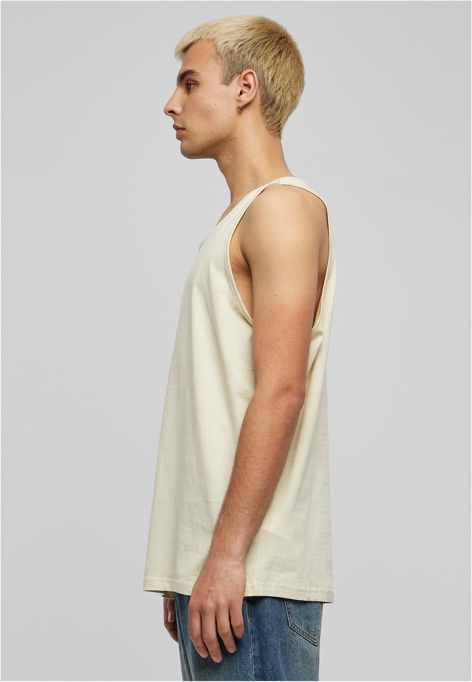 Build Your Brand Basic Vest – Sand – on model 2