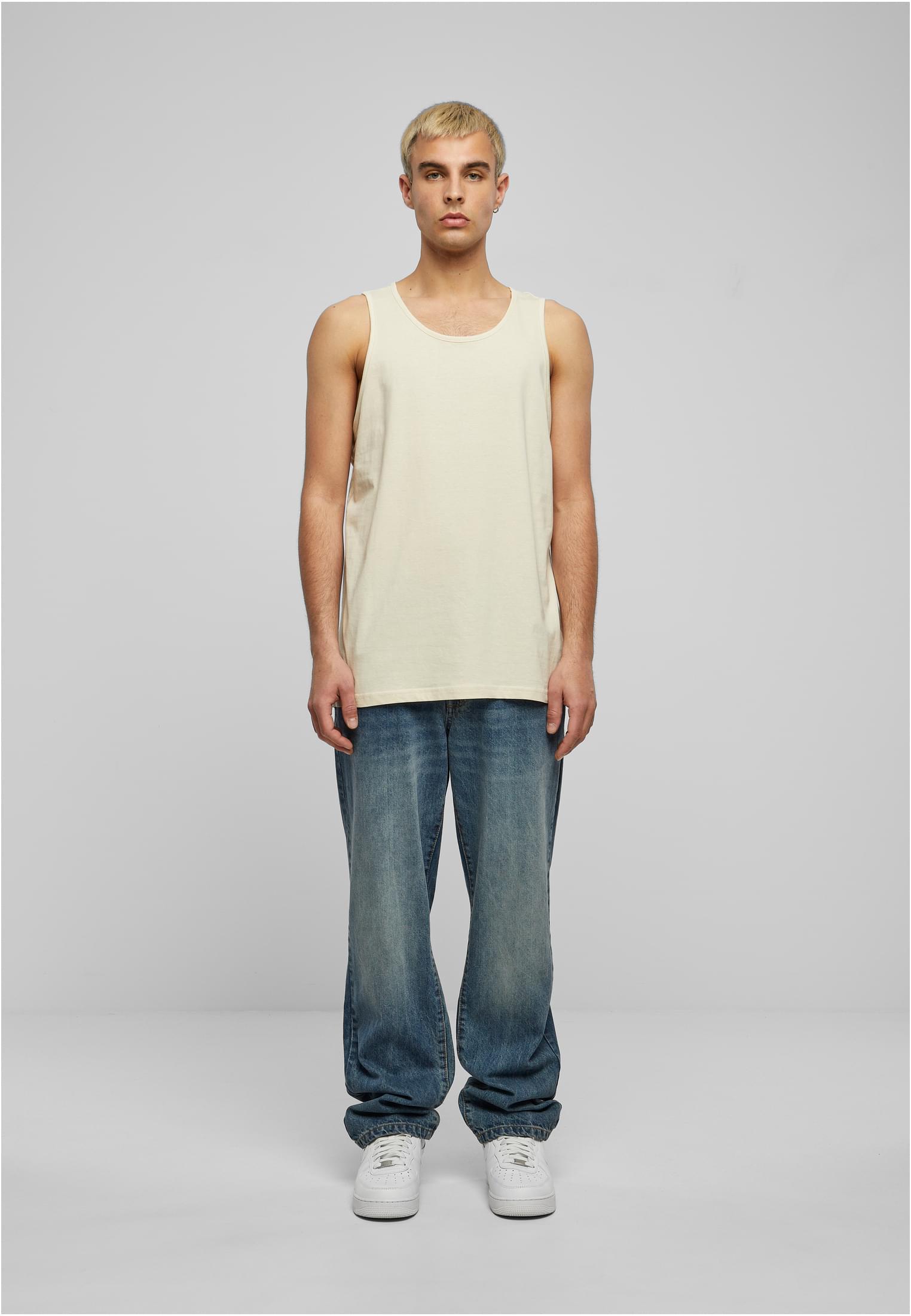 Build Your Brand Basic Vest – Sand – on model 5