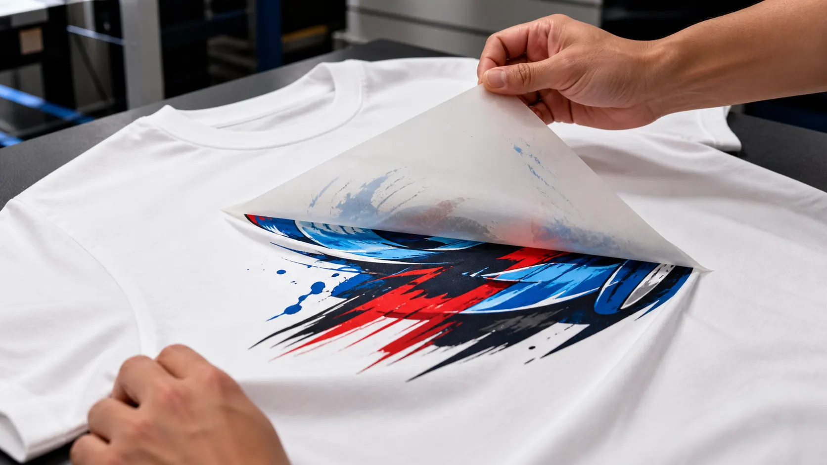Peeling a carrier sheet from a DTF transfer