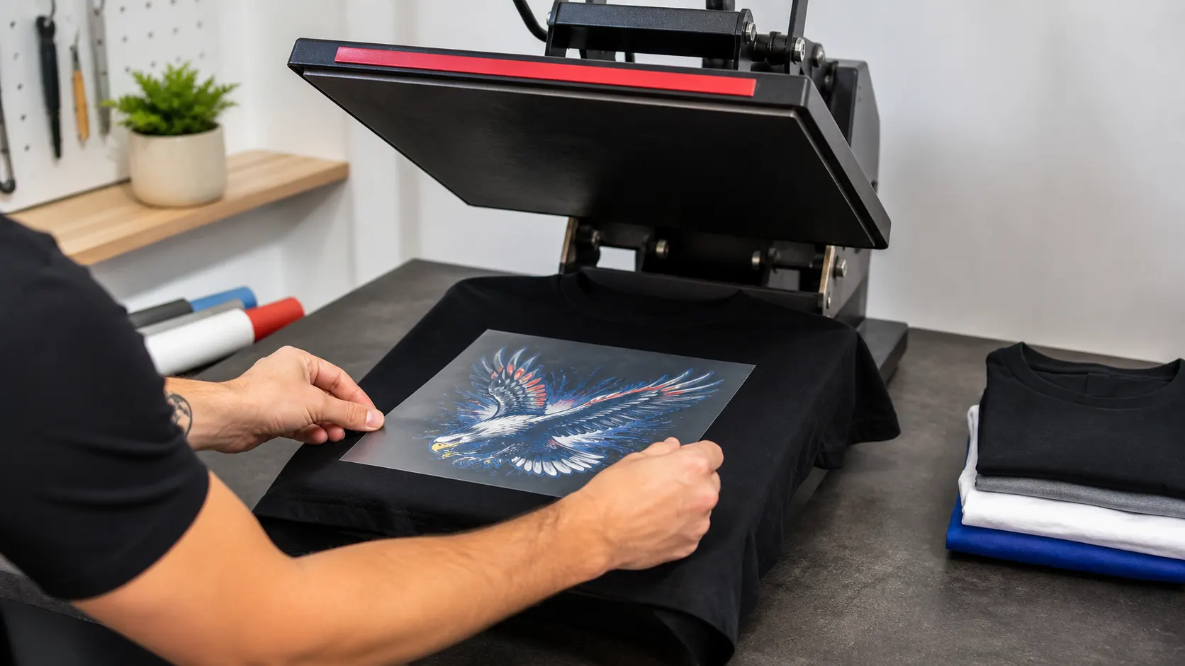 DTF transfer artwork positioned on a shirt